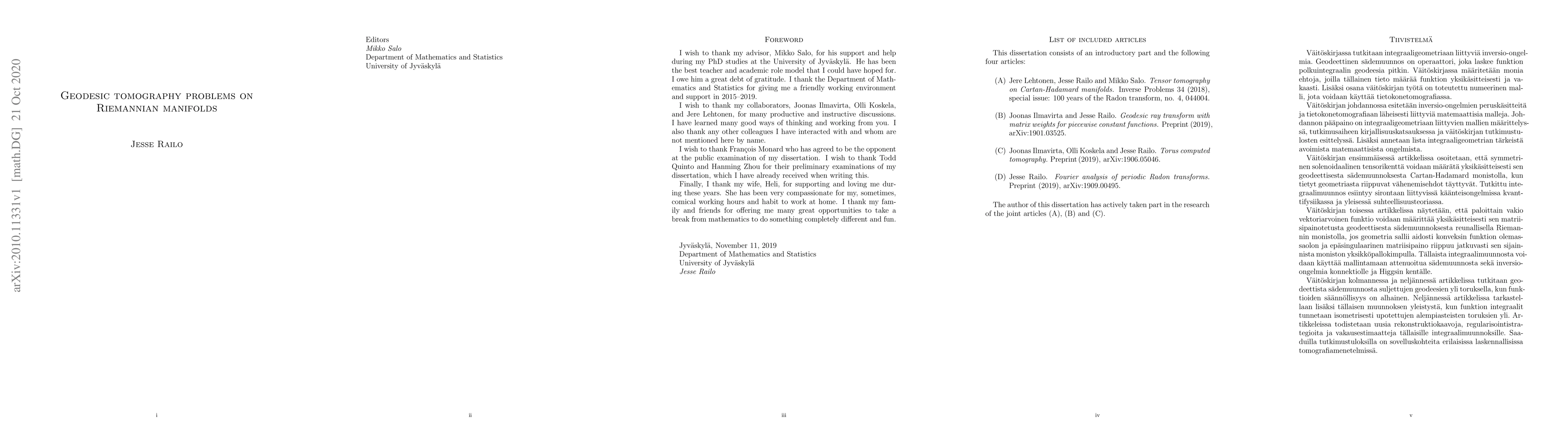 Thumbnail for Geodesic tomography problems on Riemannian manifolds