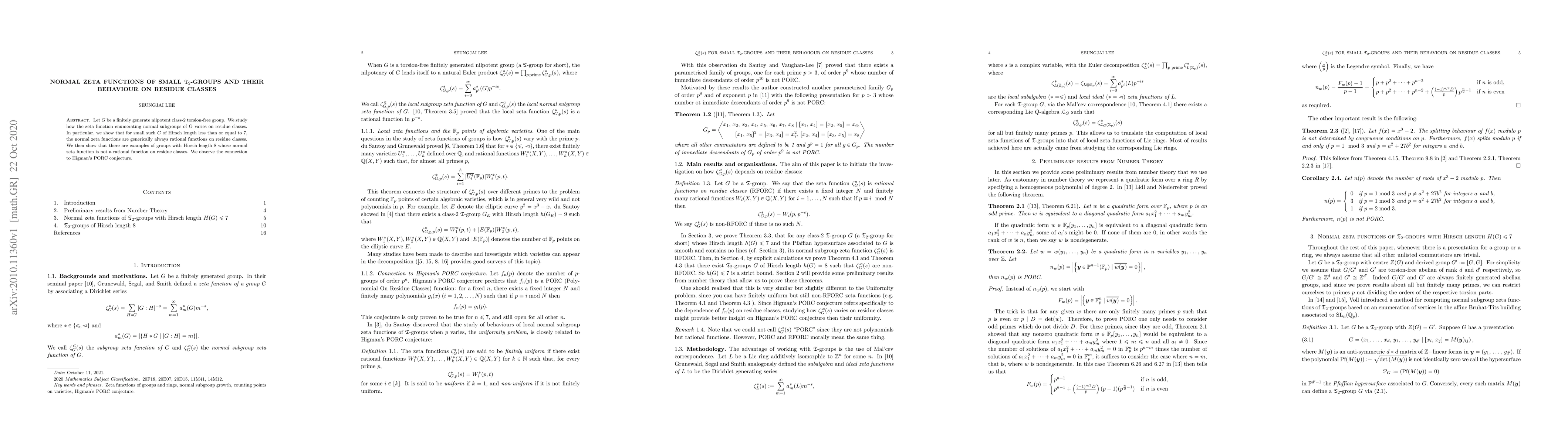 Thumbnail for Normal zeta functions of small $\mathfrak{T}_2$-groups and their
  behaviour on residue classes