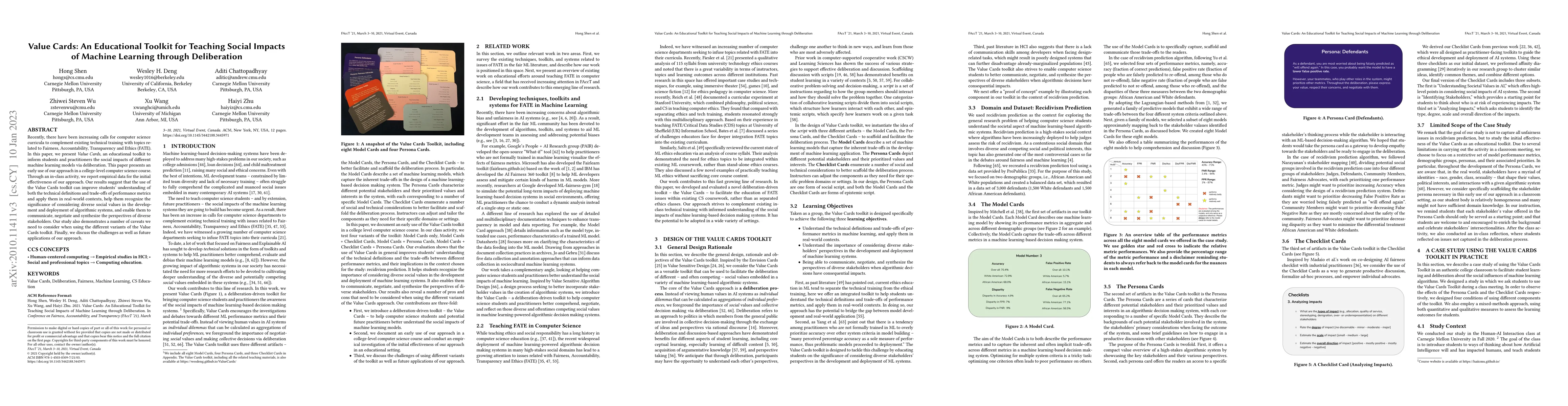 Thumbnail for Value Cards: An Educational Toolkit for Teaching Social Impacts of
  Machine Learning through Deliberation
