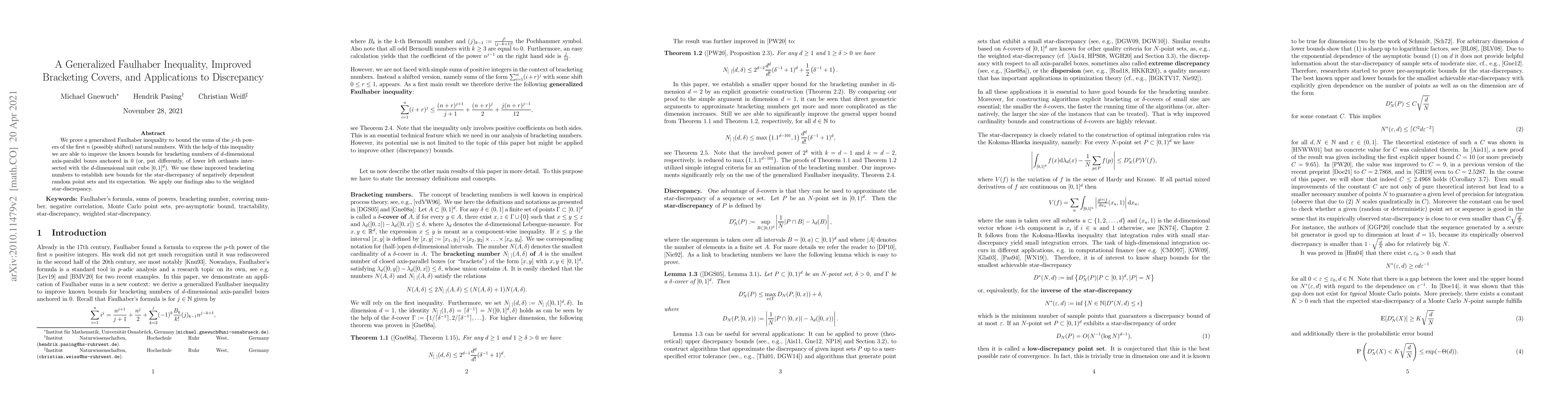 Thumbnail for A Generalized Faulhaber Inequality, Improved Bracketing Covers, and
  Applications to Discrepancy