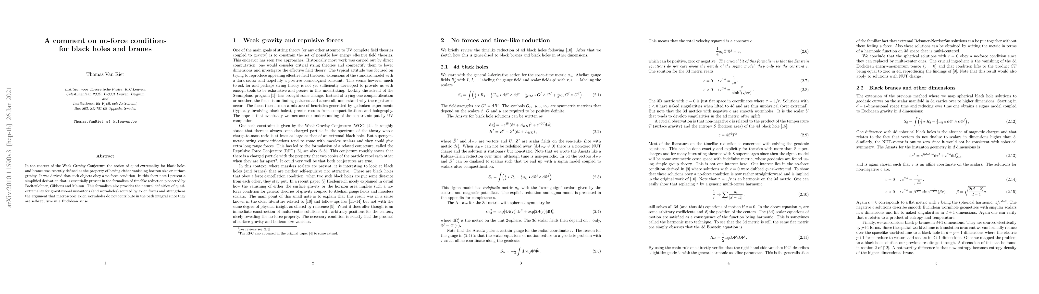 Thumbnail for A comment on no-force conditions for black holes and branes
