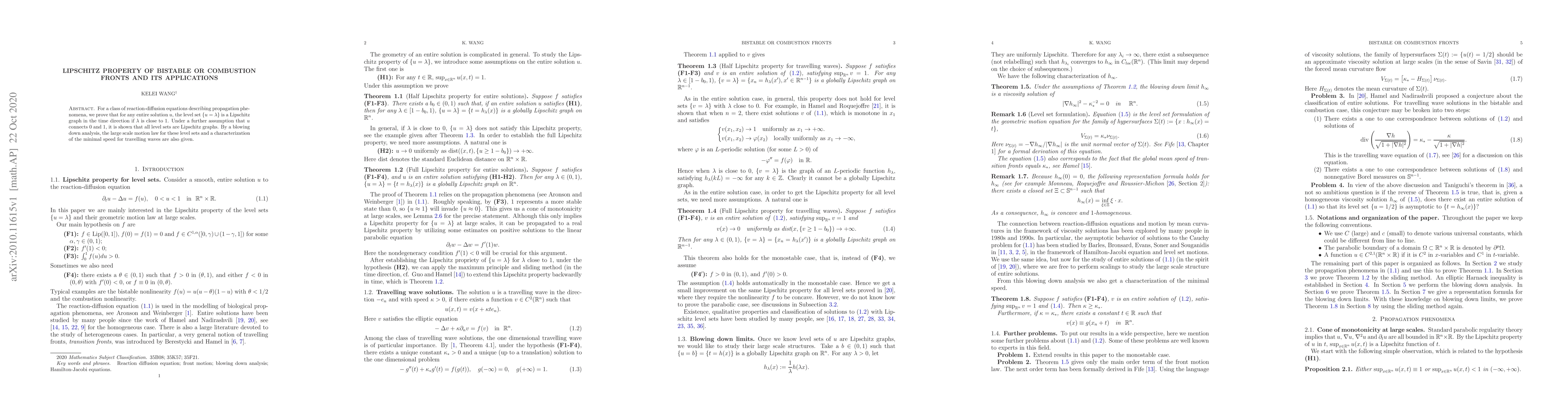 Thumbnail for Lipschitz property of bistable or combustion fronts and its applications