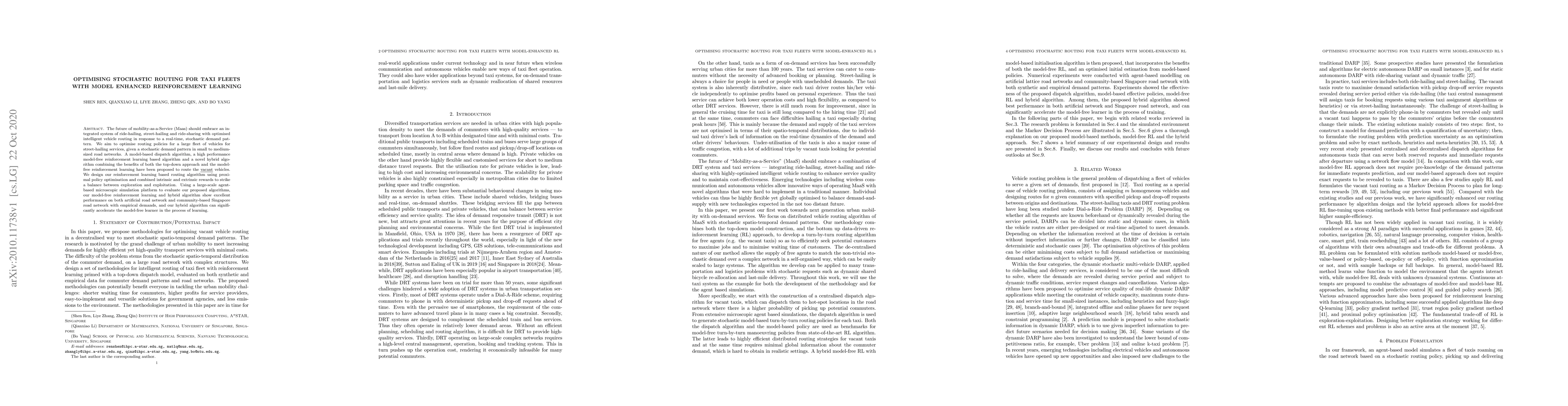 Thumbnail for Optimising Stochastic Routing for Taxi Fleets with Model Enhanced
  Reinforcement Learning