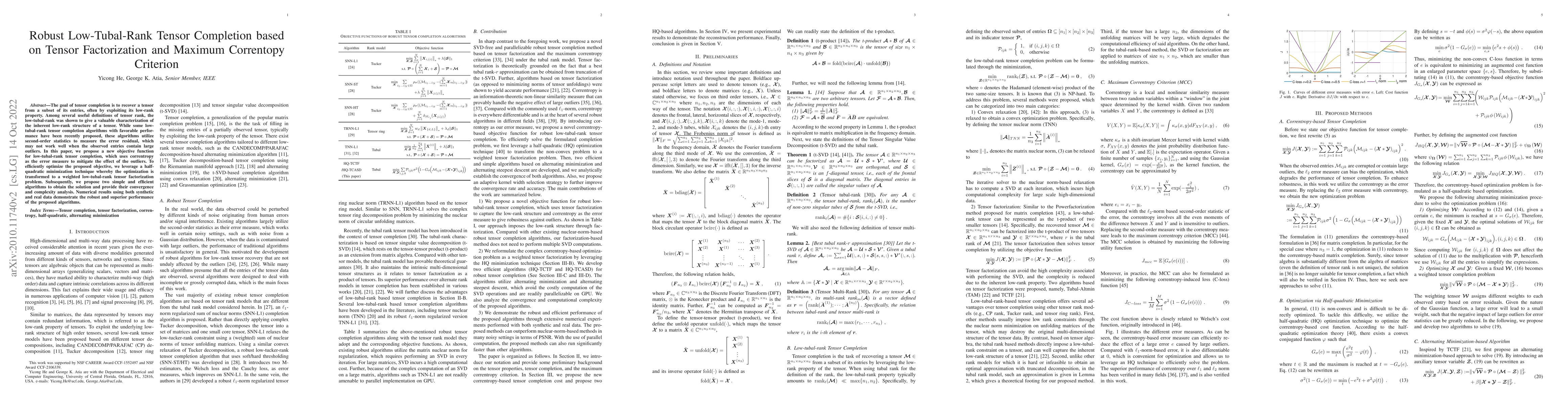 Thumbnail for Robust Low-tubal-rank Tensor Completion based on Tensor Factorization
  and Maximum Correntopy Criterion