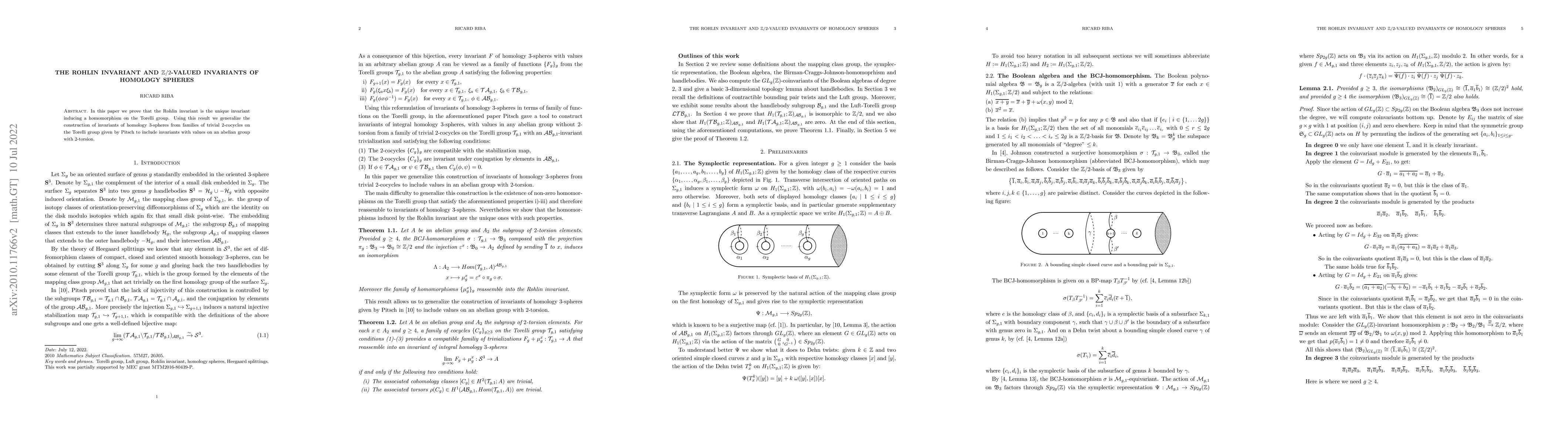 Thumbnail for The Rohlin invariant and Z/2-valued invariants of homology spheres