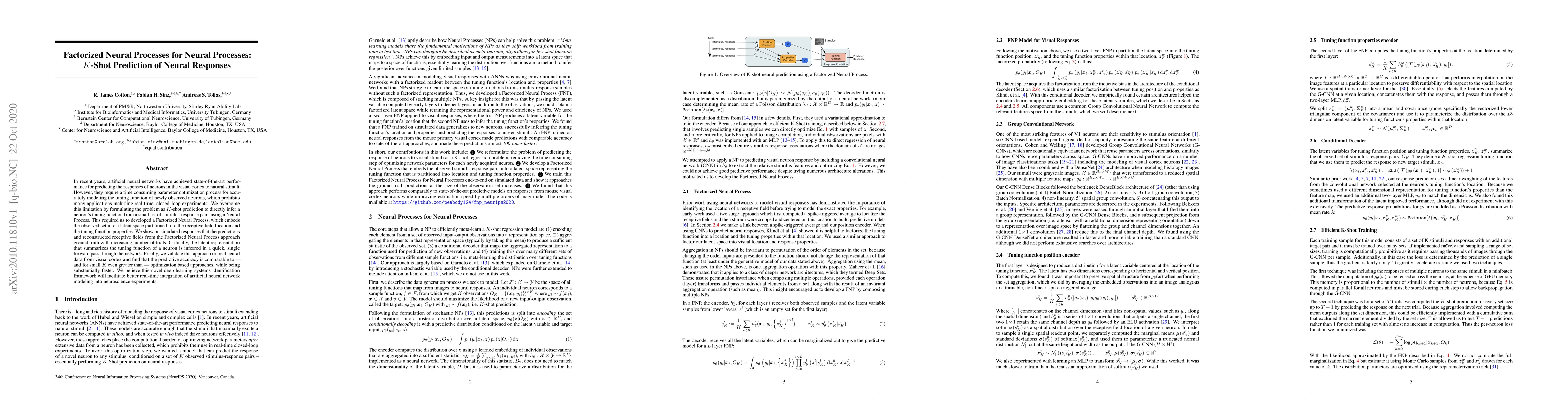 Thumbnail for Factorized Neural Processes for Neural Processes: $K$-Shot Prediction of
  Neural Responses