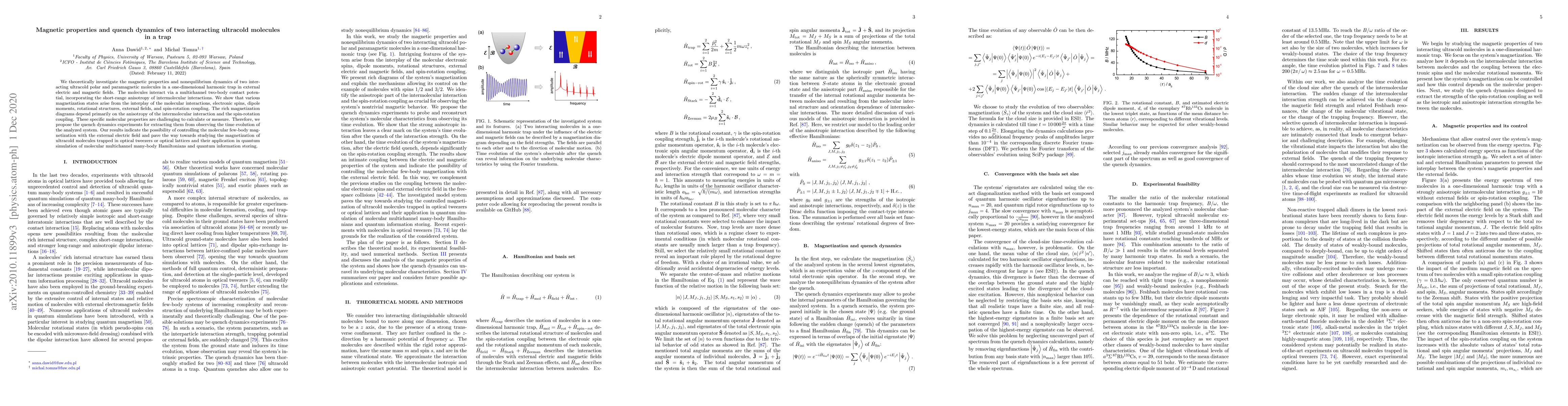 Thumbnail for Magnetic properties and quench dynamics of two interacting ultracold
  molecules in a trap