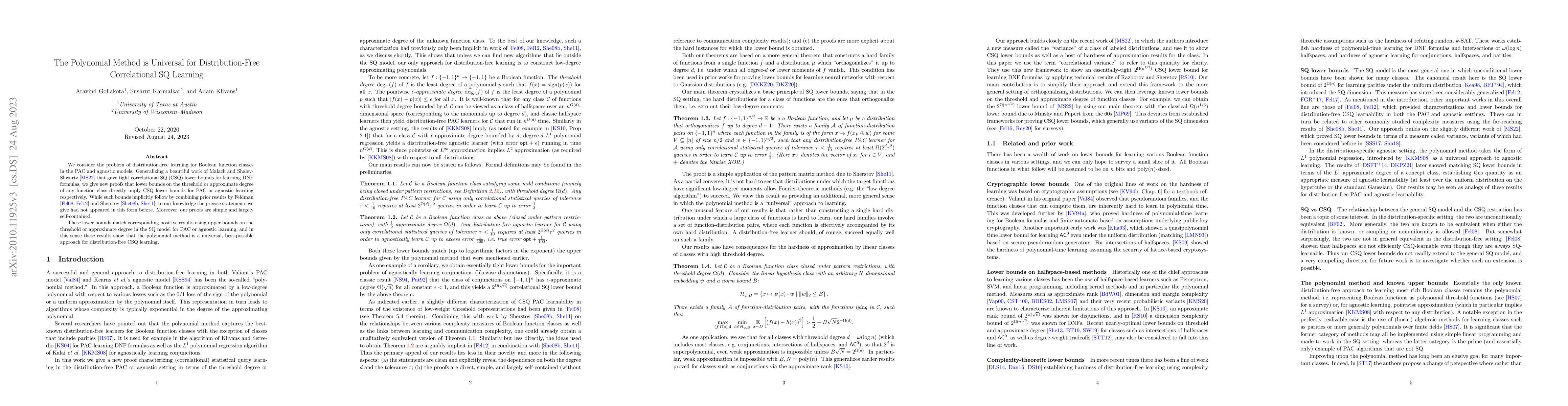 Thumbnail for The Polynomial Method is Universal for Distribution-Free Correlational
  SQ Learning