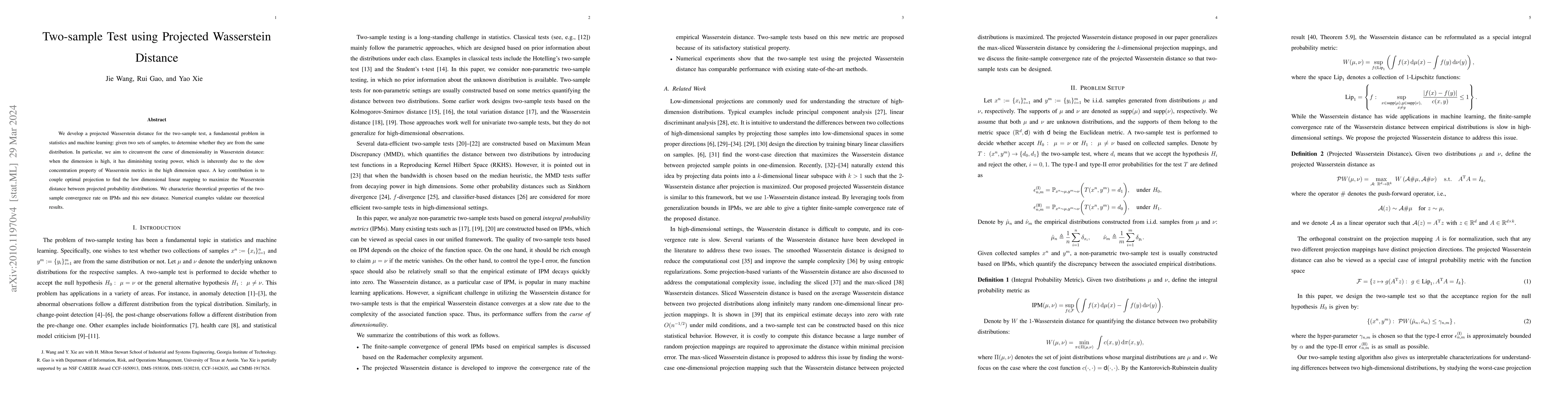 Thumbnail for Two-sample Test using Projected Wasserstein Distance