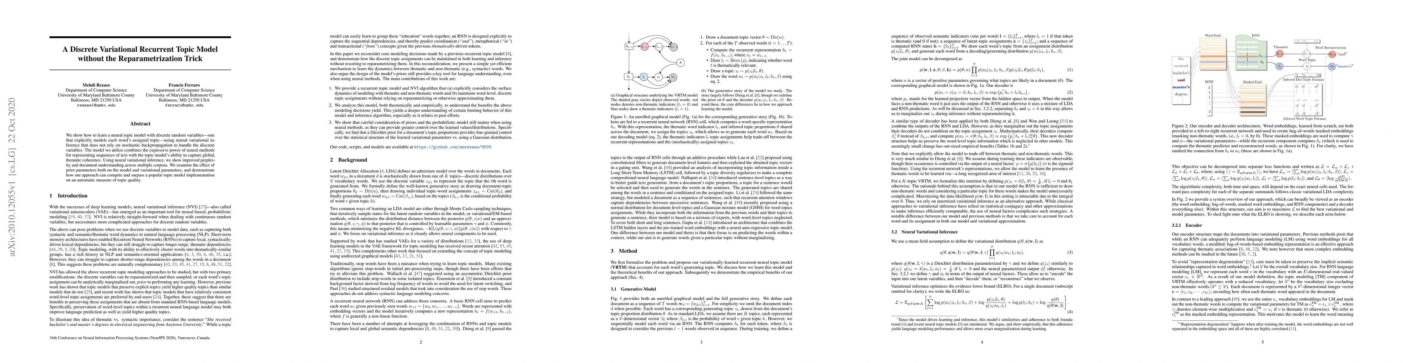 Thumbnail for A Discrete Variational Recurrent Topic Model without the
  Reparametrization Trick