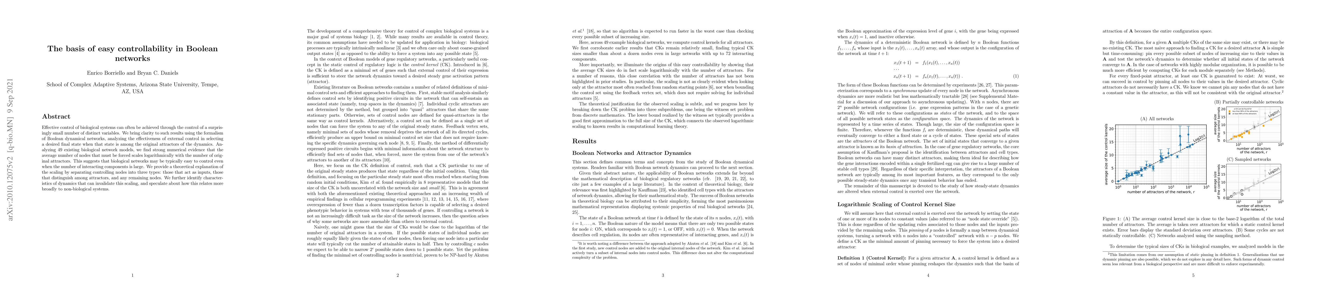 Thumbnail for The basis of easy controllability in Boolean networks