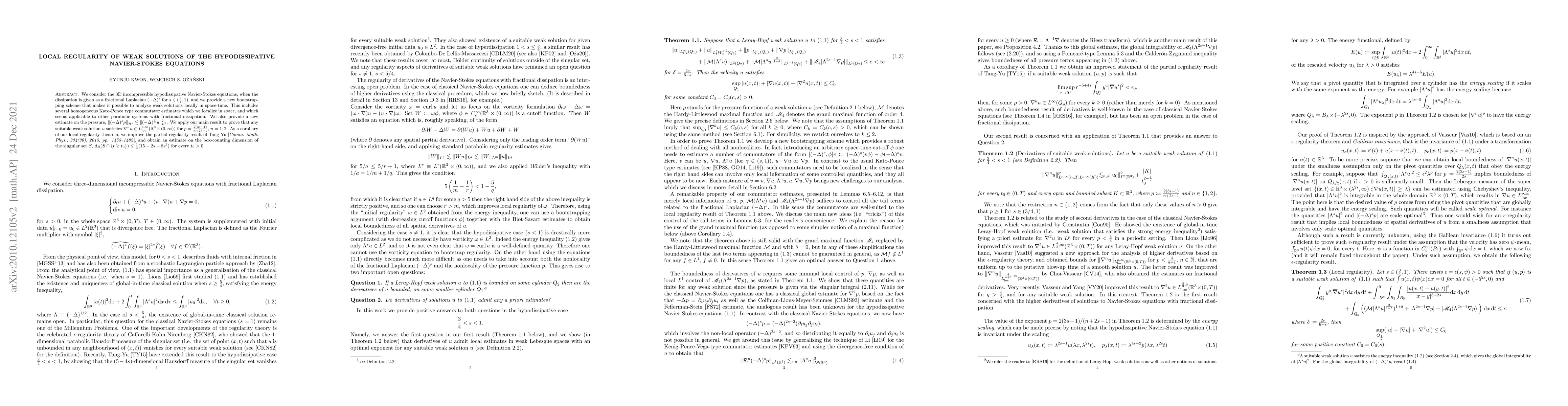 Thumbnail for Local regularity of weak solutions of the hypodissipative Navier-Stokes
  equations