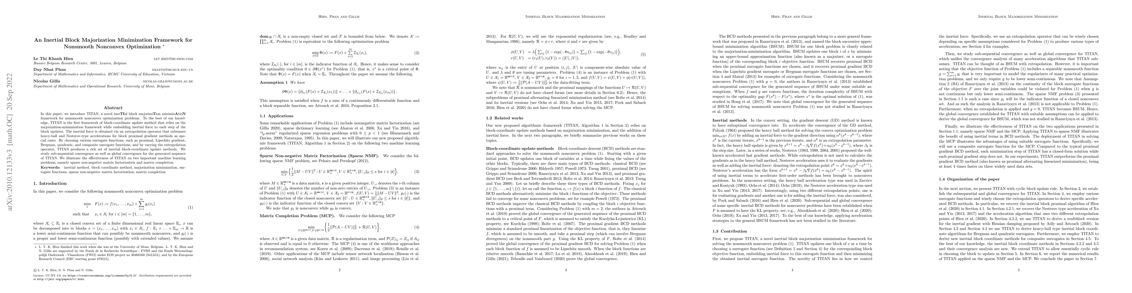 Thumbnail for An Inertial Block Majorization Minimization Framework for Nonsmooth
  Nonconvex Optimization