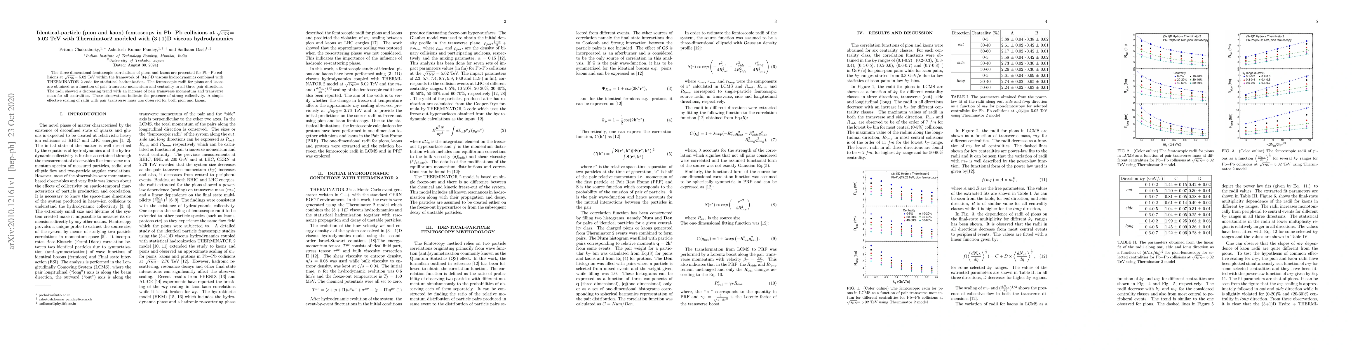 Thumbnail for Identical-particle (pion and kaon) femtoscopy in Pb$-$Pb collisions at
  $\sqrt{s_{\rm NN}}$ = 5.02 TeV with Therminator2 modeled with (3+1)D viscous
  hydrodynamics