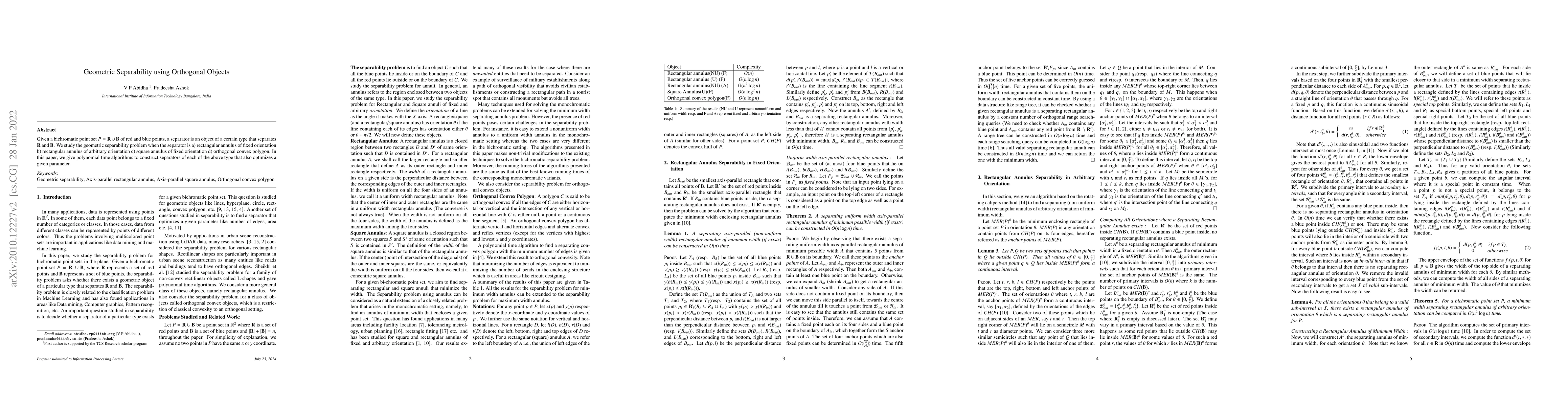 Thumbnail for Geometric Separability using Orthogonal Objects