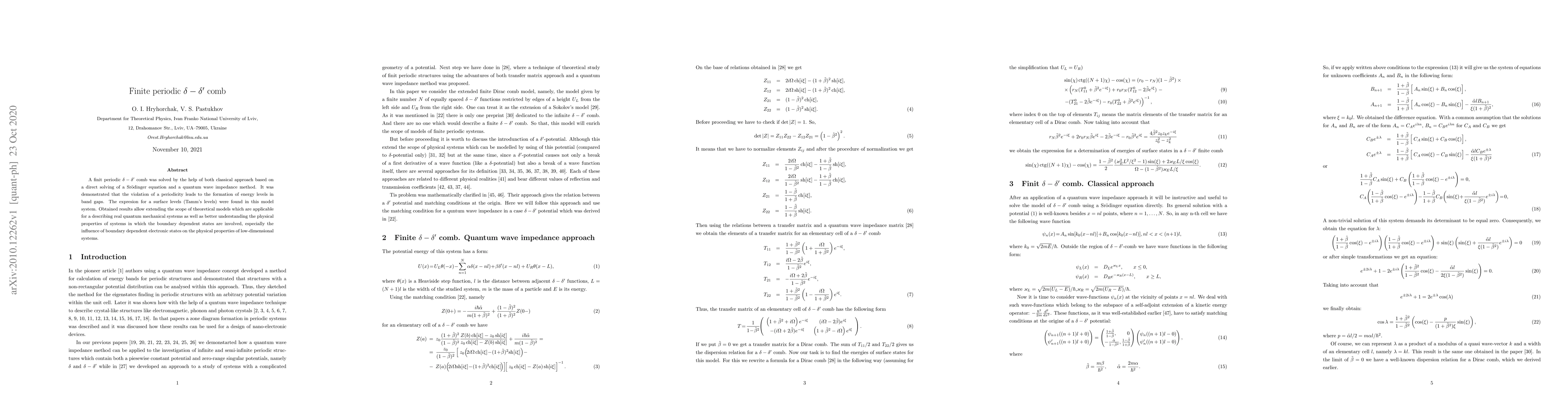 Thumbnail for Finite periodic $\delta-\delta'$ comb
