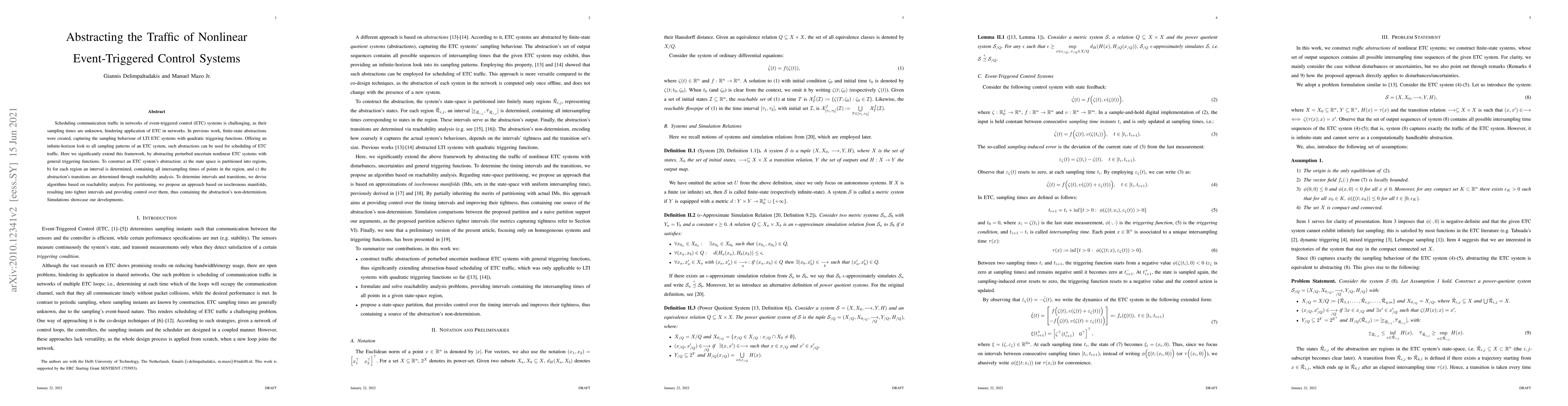 Thumbnail for Abstracting the Traffic of Nonlinear Event-Triggered Control Systems