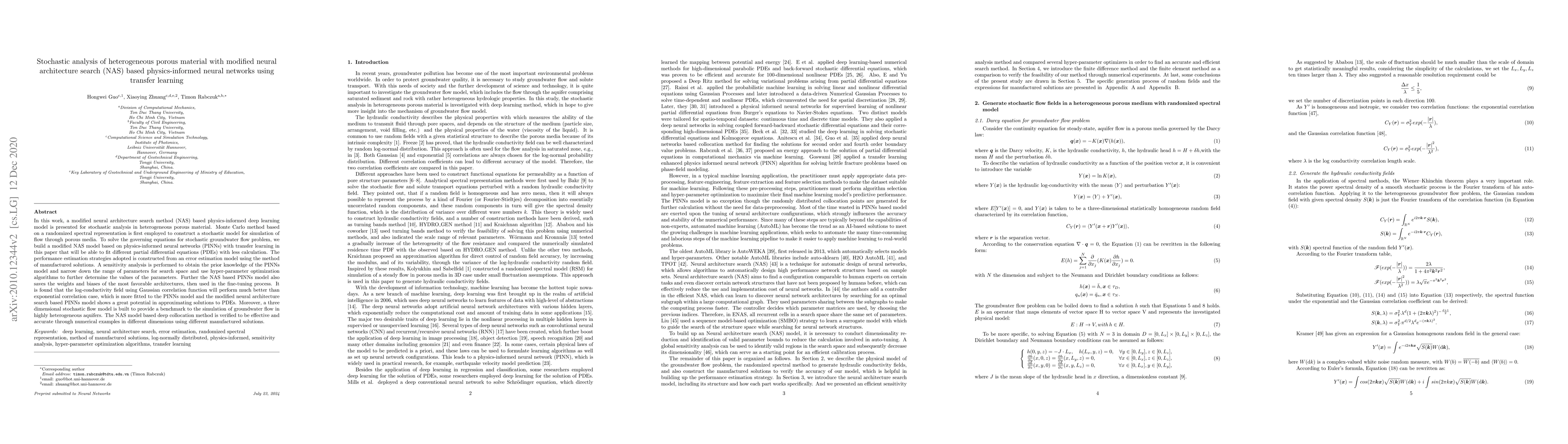 Thumbnail for Stochastic analysis of heterogeneous porous material with modified
  neural architecture search (NAS) based physics-informed neural networks using
  transfer learning