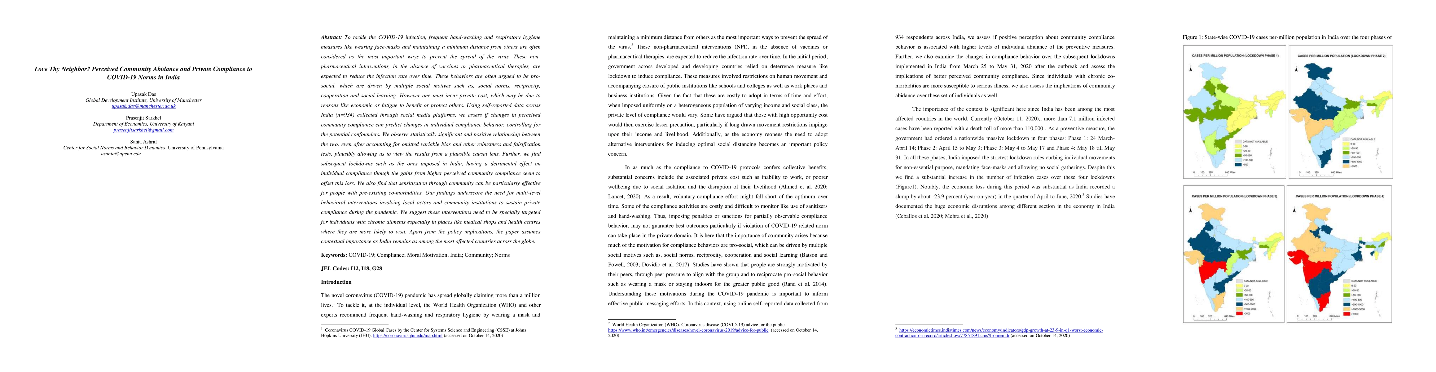Thumbnail for Love Thy Neighbor? Perceived Community Abidance and Private Compliance
  to COVID-19 Norms in India
