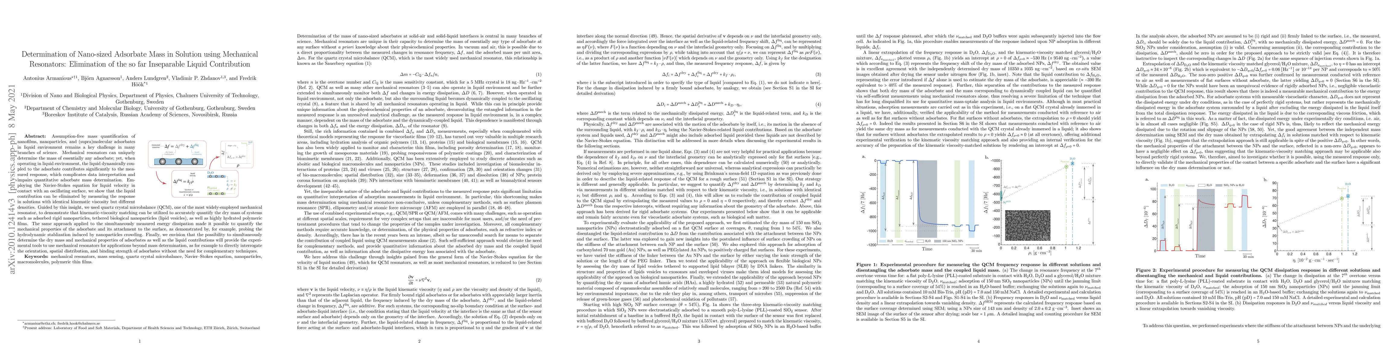 Thumbnail for Determination of Nano-sized Adsorbate Mass in Solution using Mechanical
  Resonators: Elimination of the so far Inseparable Liquid Contribution