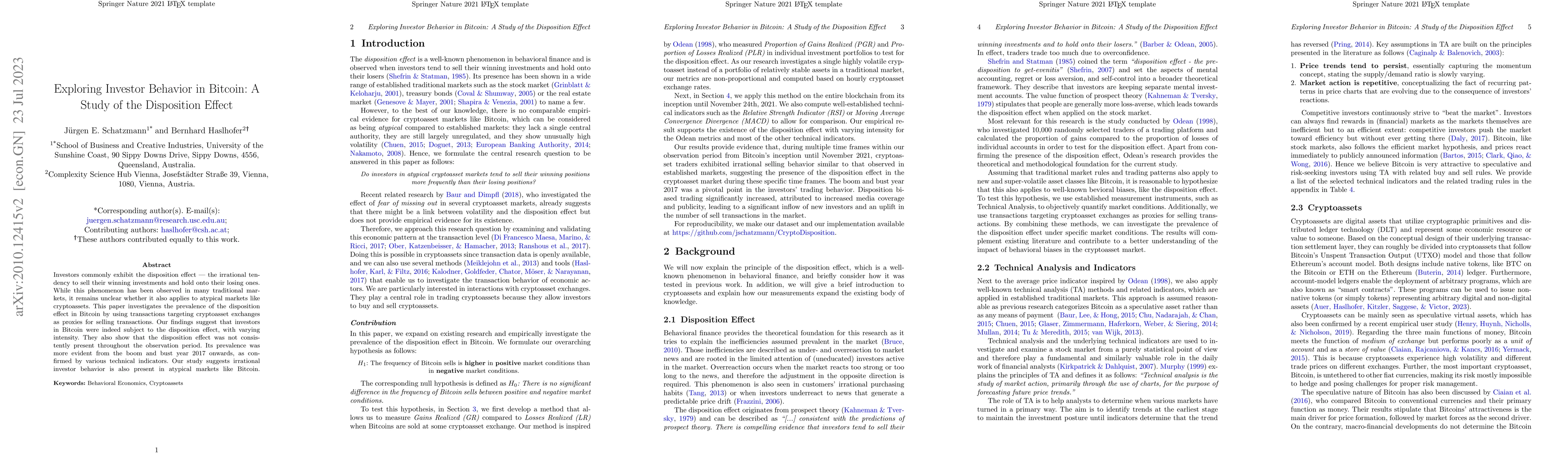 Thumbnail for Exploring investor behavior in Bitcoin: a study of the disposition
  effect