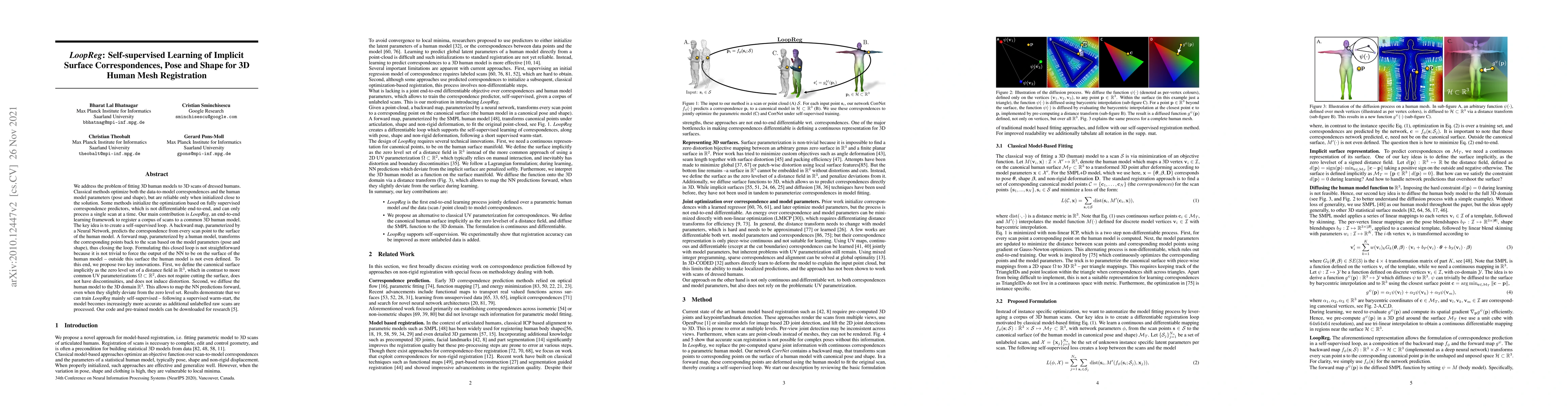 Thumbnail for LoopReg: Self-supervised Learning of Implicit Surface Correspondences,
  Pose and Shape for 3D Human Mesh Registration
