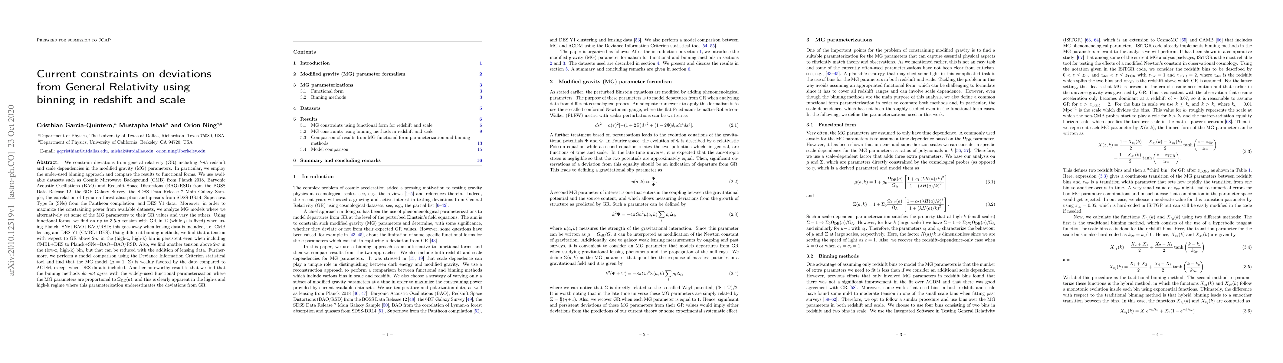 Thumbnail for Current constraints on deviations from General Relativity using binning
  in redshift and scale