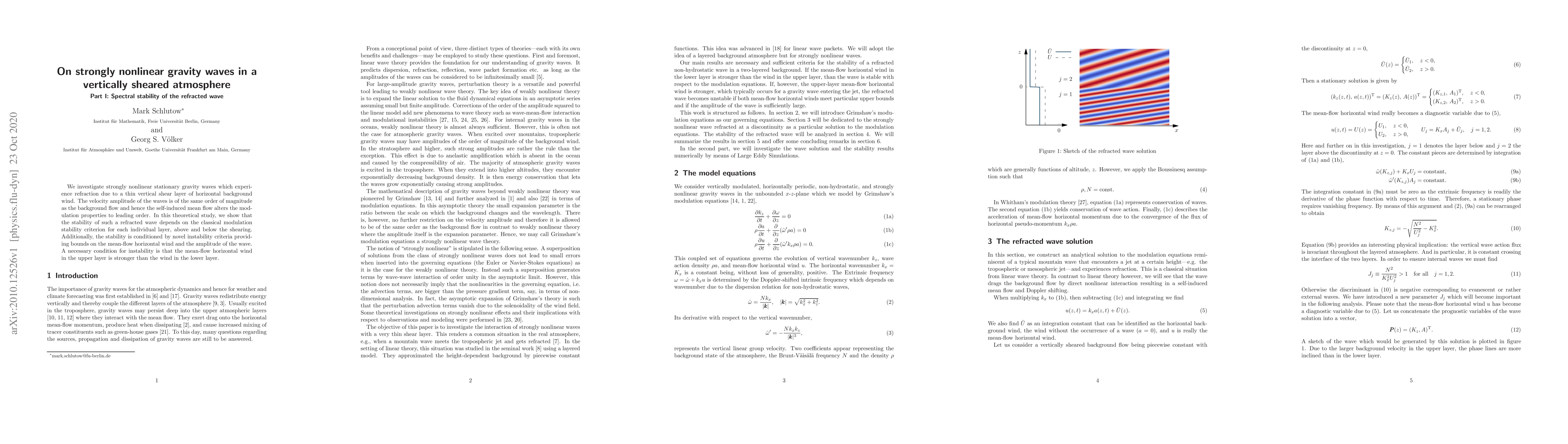 Thumbnail for On strongly nonlinear gravity waves in a vertically sheared atmosphere,
  Part I: Spectral stability of the refracted wave