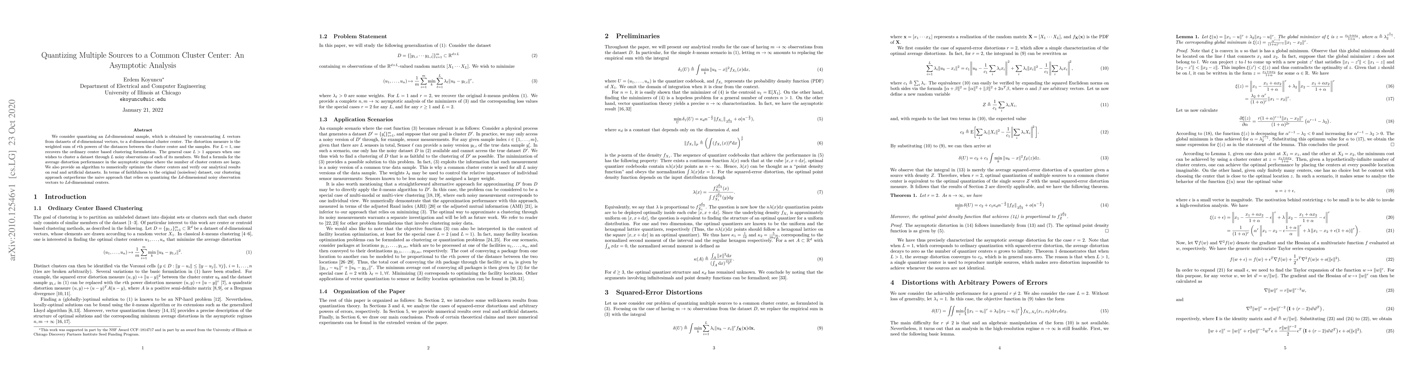 Thumbnail for Quantizing Multiple Sources to a Common Cluster Center: An Asymptotic
  Analysis
