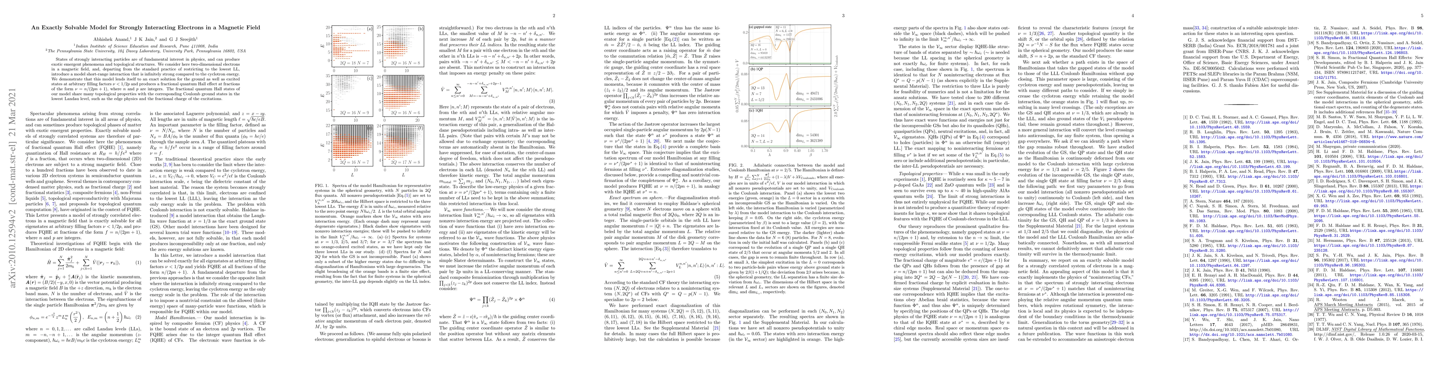 Thumbnail for An Exactly Solvable Model for Strongly Interacting Electrons in a
  Magnetic Field