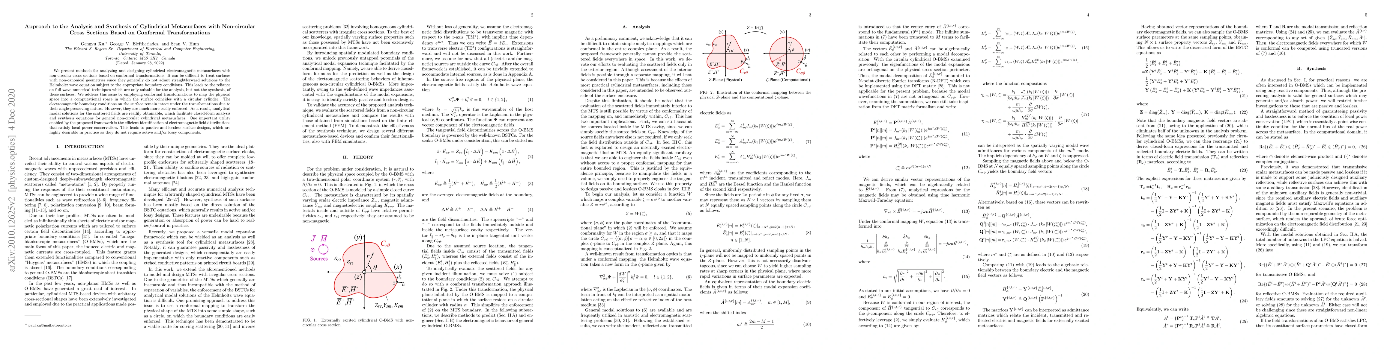Thumbnail for Approach to the Analysis and Synthesis of Cylindrical Metasurfaces with
  Non-circular Cross Sections Based on Conformal Transformations