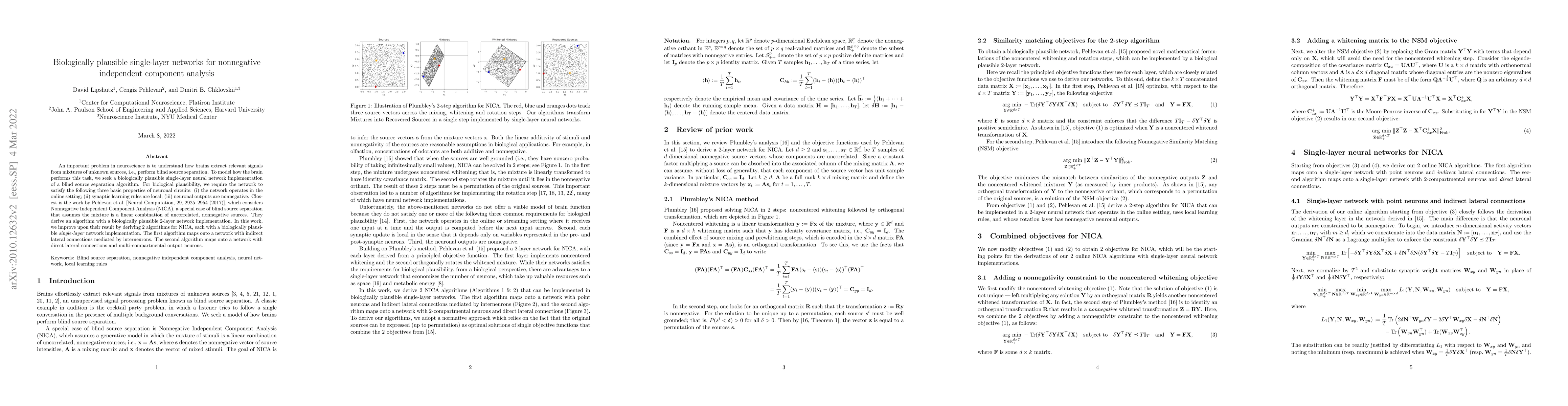 Thumbnail for Biologically plausible single-layer networks for nonnegative independent
  component analysis
