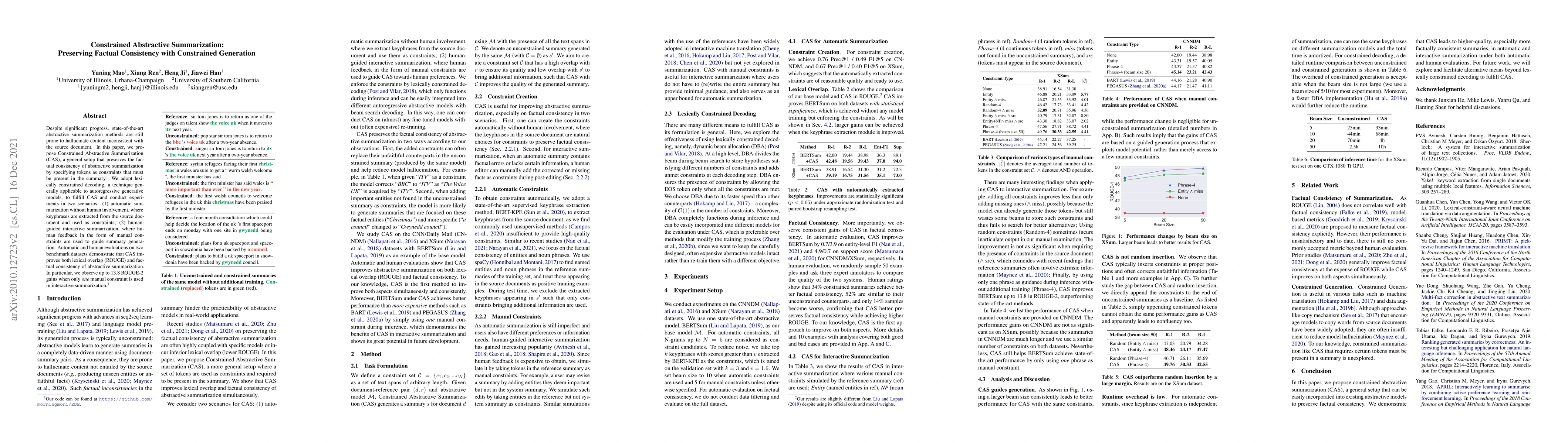 Thumbnail for Constrained Abstractive Summarization: Preserving Factual Consistency
  with Constrained Generation