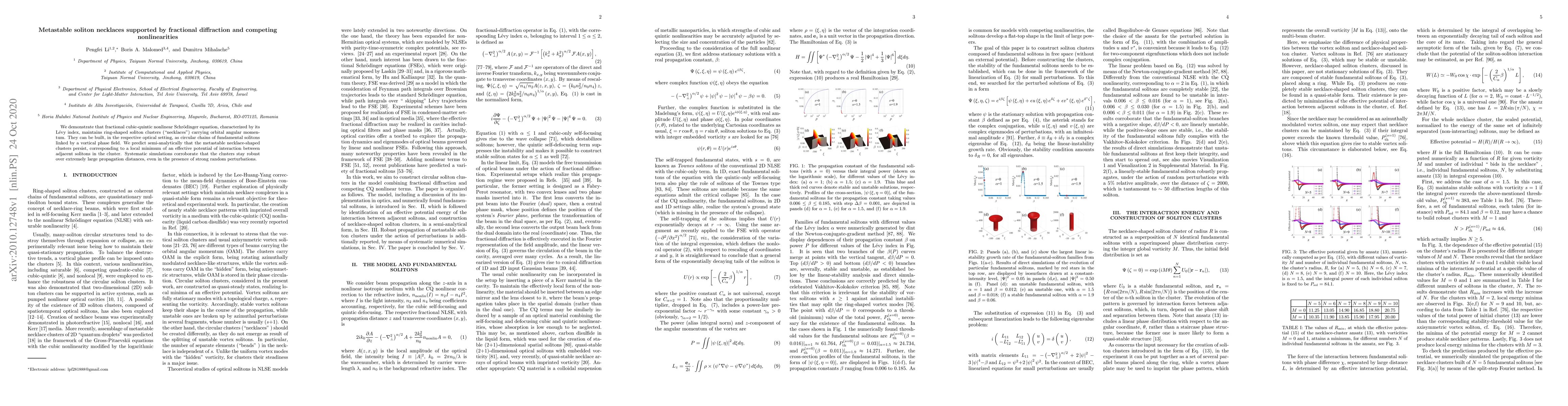 Thumbnail for Metastable soliton necklaces supported by fractional diffraction and
  competing nonlinearities