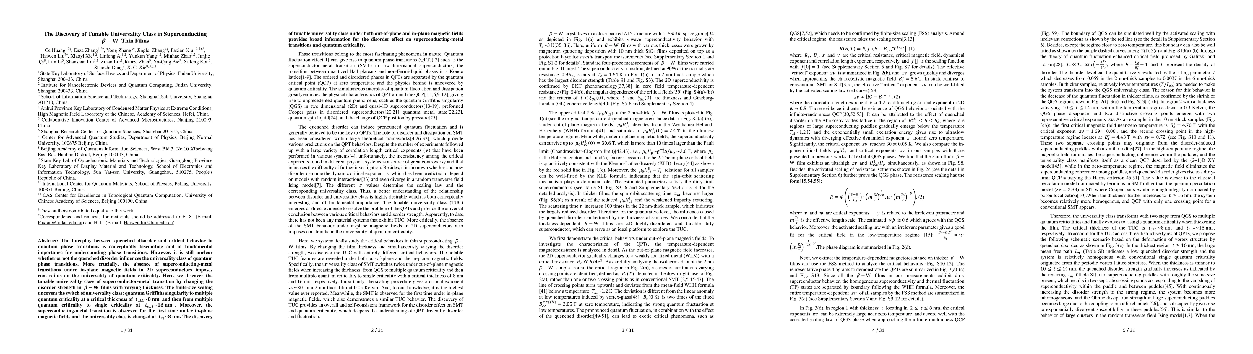 Thumbnail for The Discovery of Tunable Universality Class in Superconducting $\beta$-W
  Thin Films