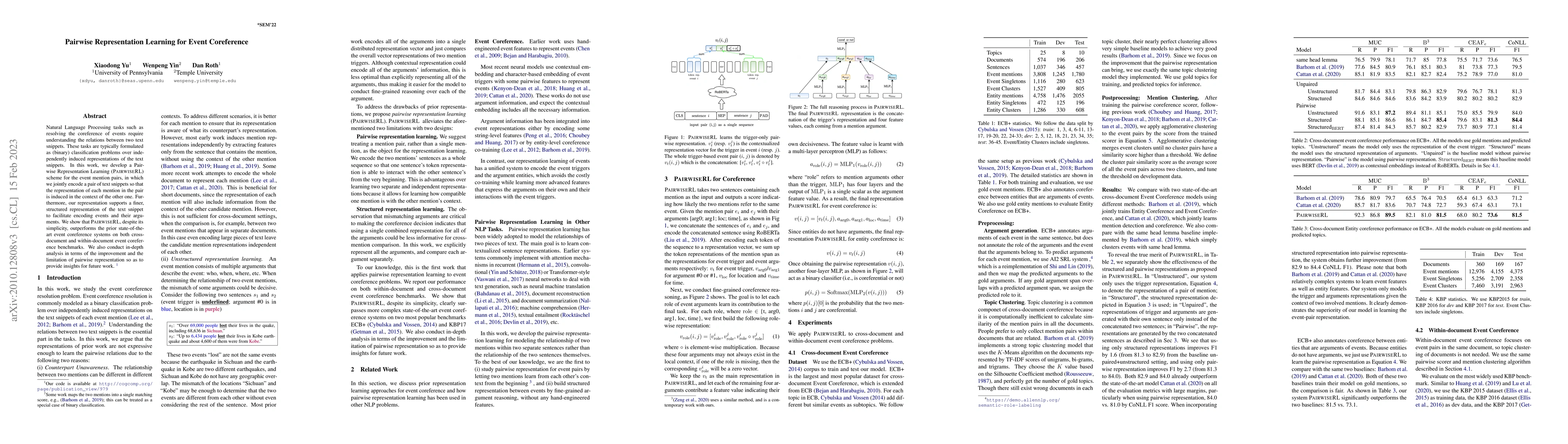 Thumbnail for Pairwise Representation Learning for Event Coreference