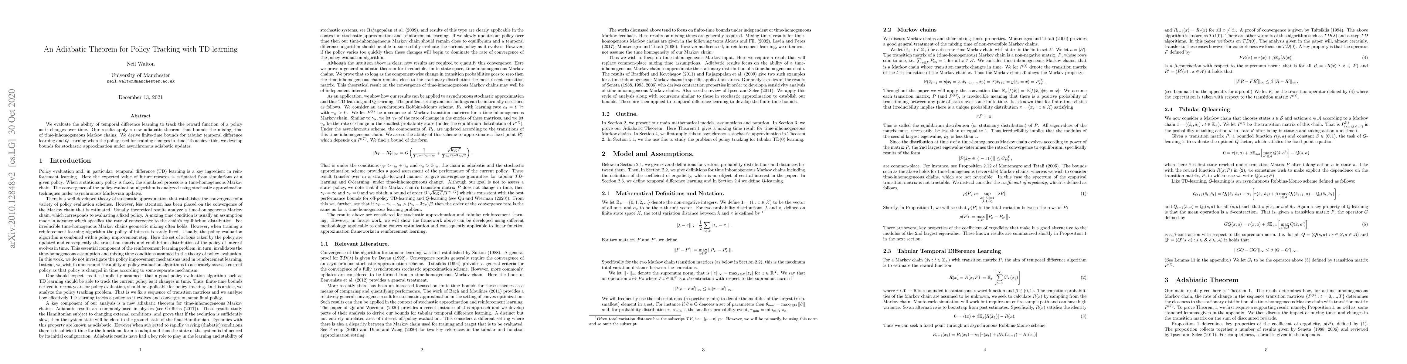 Thumbnail for An Adiabatic Theorem for Policy Tracking with TD-learning