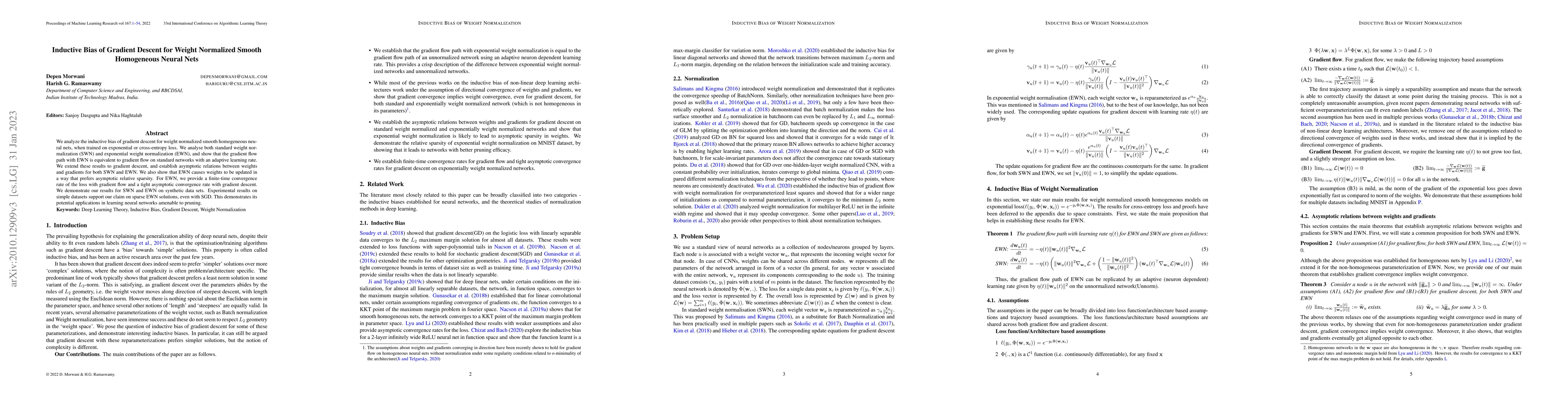 Thumbnail for Inductive Bias of Gradient Descent for Weight Normalized Smooth
  Homogeneous Neural Nets