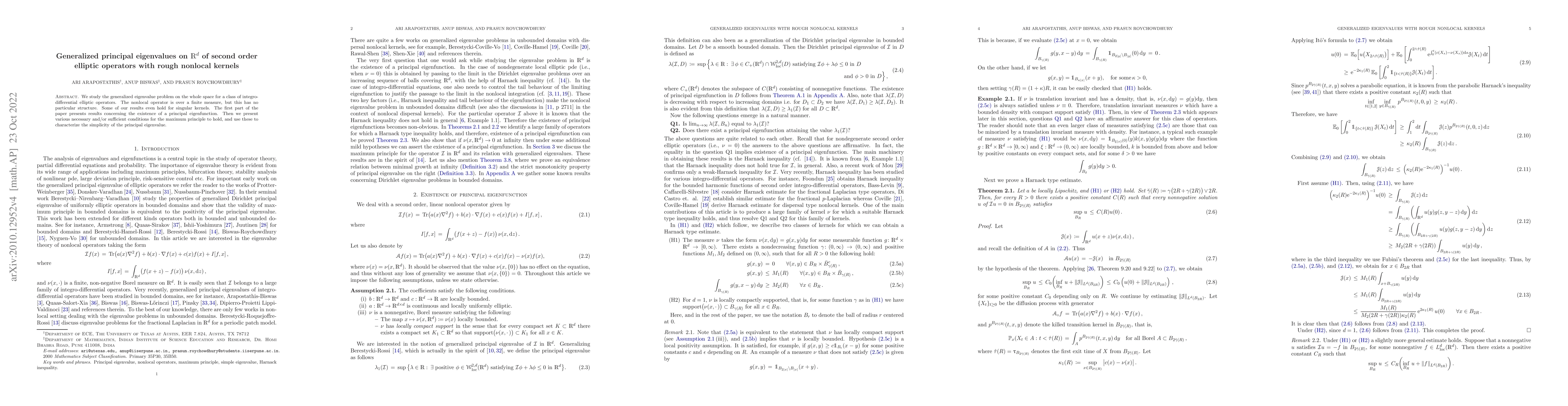 Thumbnail for Generalized principal eigenvalues on $\mathbb{R}^d$ of second order
  elliptic operators with rough nonlocal kernels