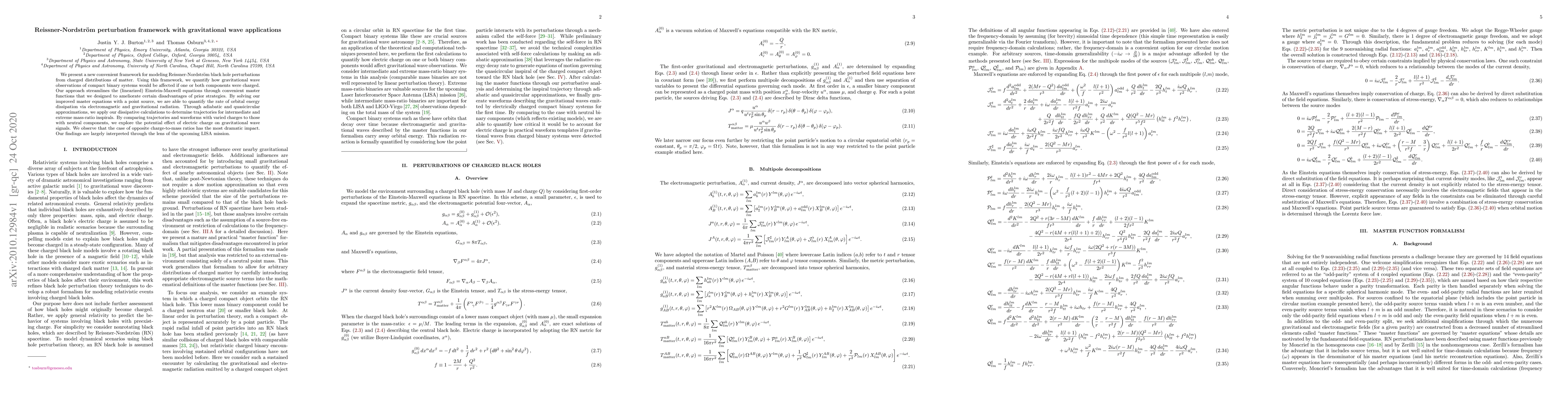 Thumbnail for Reissner-Nordstr\"om perturbation framework with gravitational wave
  applications
