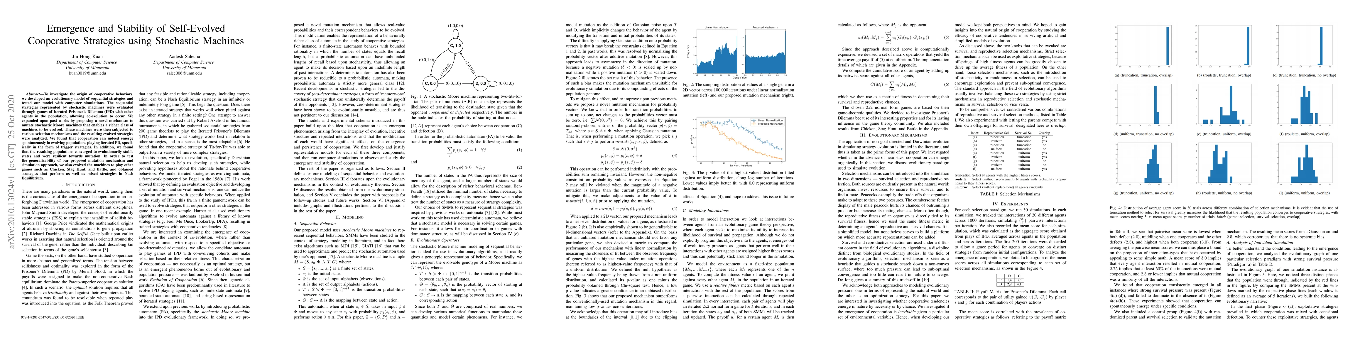 Thumbnail for Emergence and Stability of Self-Evolved Cooperative Strategies using
  Stochastic Machines