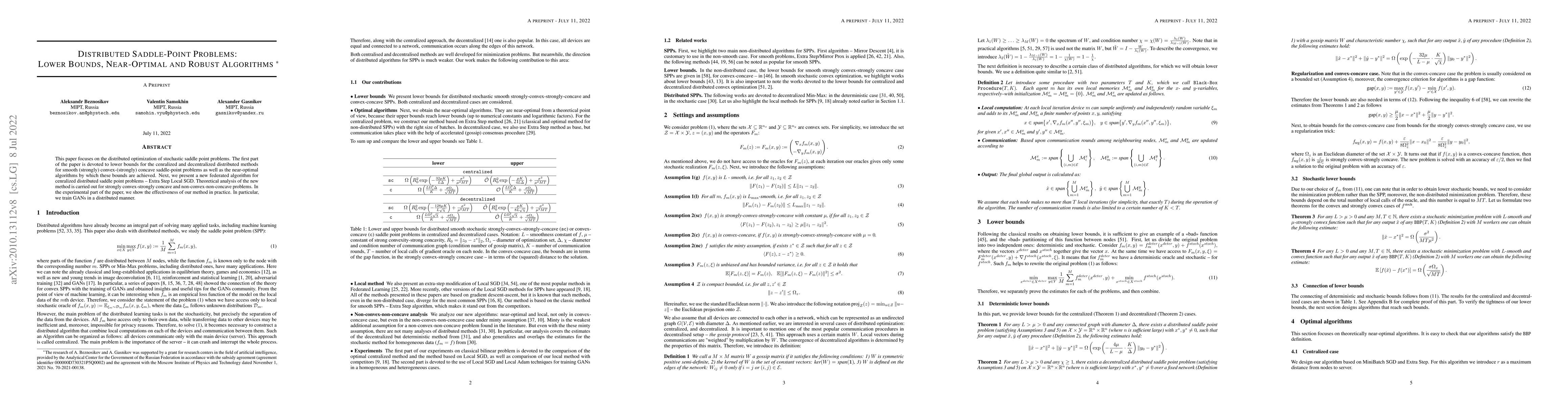 Thumbnail for Distributed Saddle-Point Problems: Lower Bounds, Near-Optimal and Robust
  Algorithms