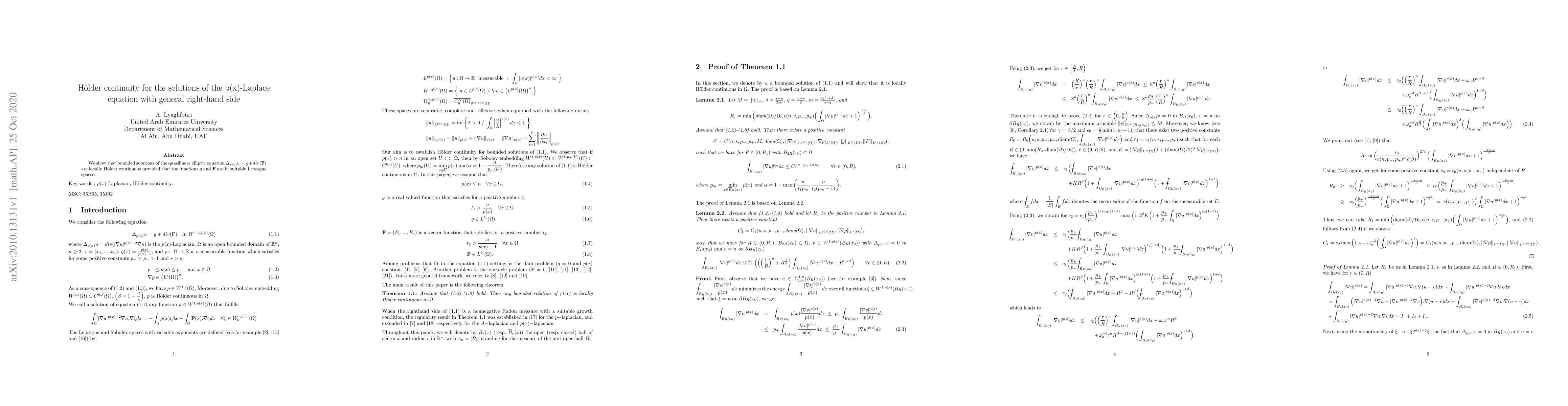 Thumbnail for H\"older continuity for the solutions of the p(x)-Laplace equation with
  general right-hand side