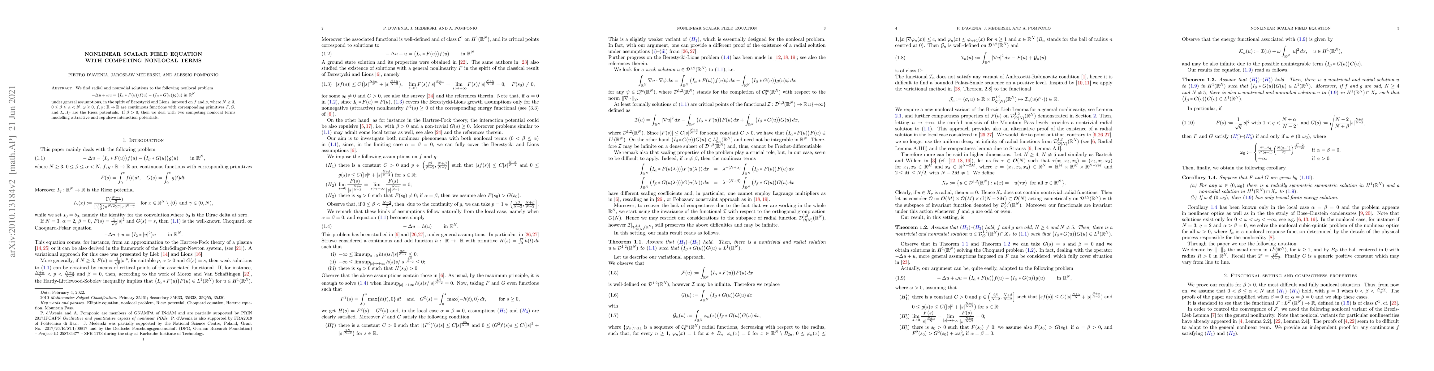 Thumbnail for Nonlinear scalar field equation with competing nonlocal terms