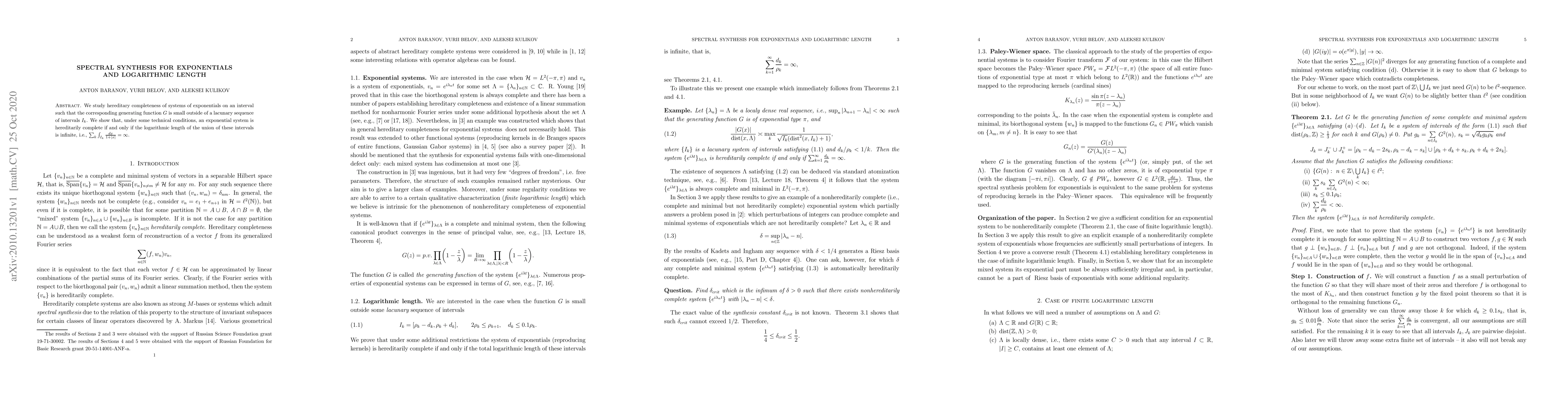 Thumbnail for Spectral synthesis for exponentials and logarithmic length