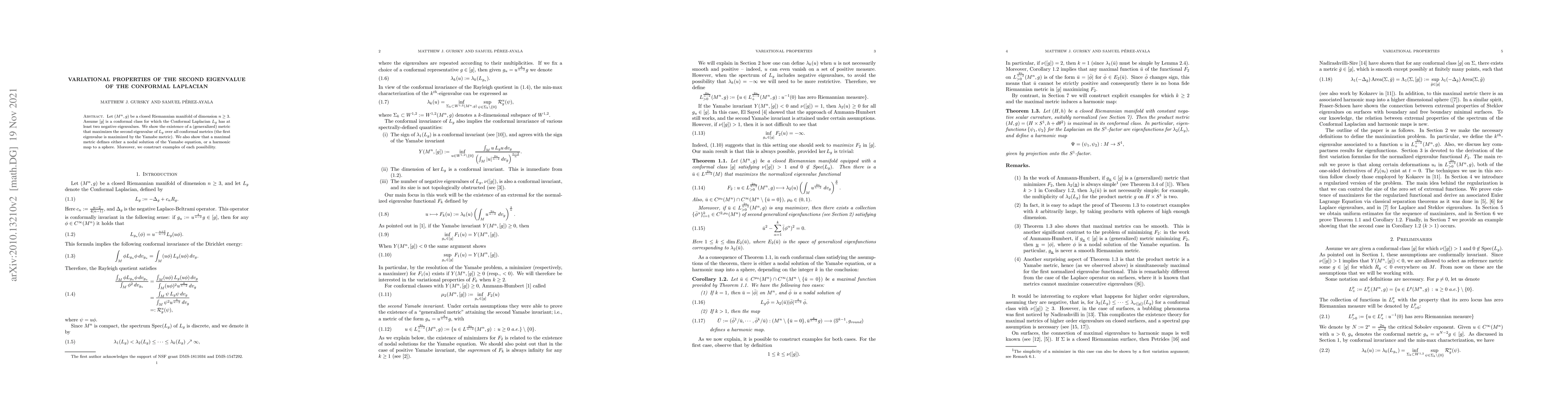 Thumbnail for Variational Properties Of The Second Eigenvalue Of The Conformal
  Laplacian