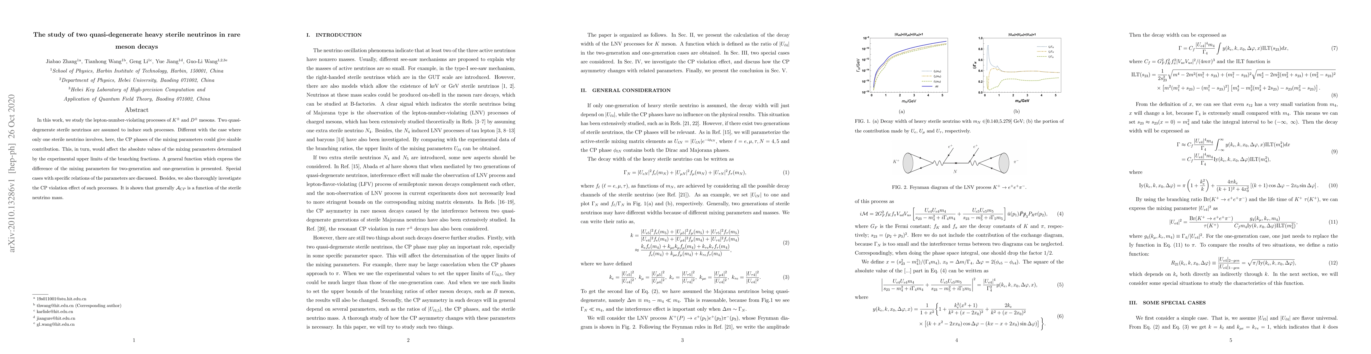 Thumbnail for The study of two quasi-degenerate heavy sterile neutrinos in rare meson
  decays