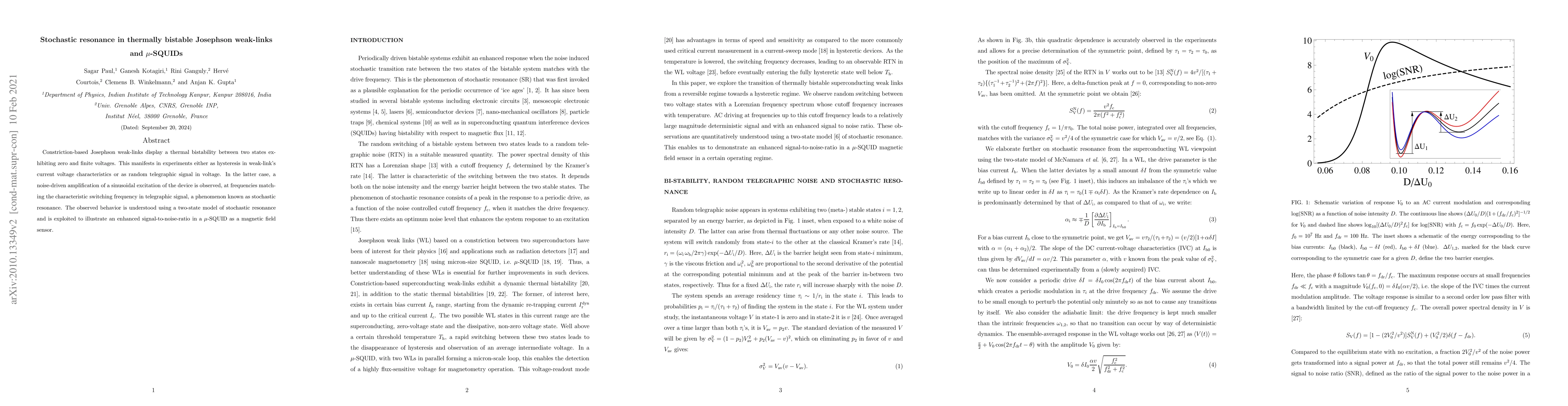 Thumbnail for Stochastic resonance in thermally bistable Josephson weak-links and
  micro-SQUIDs