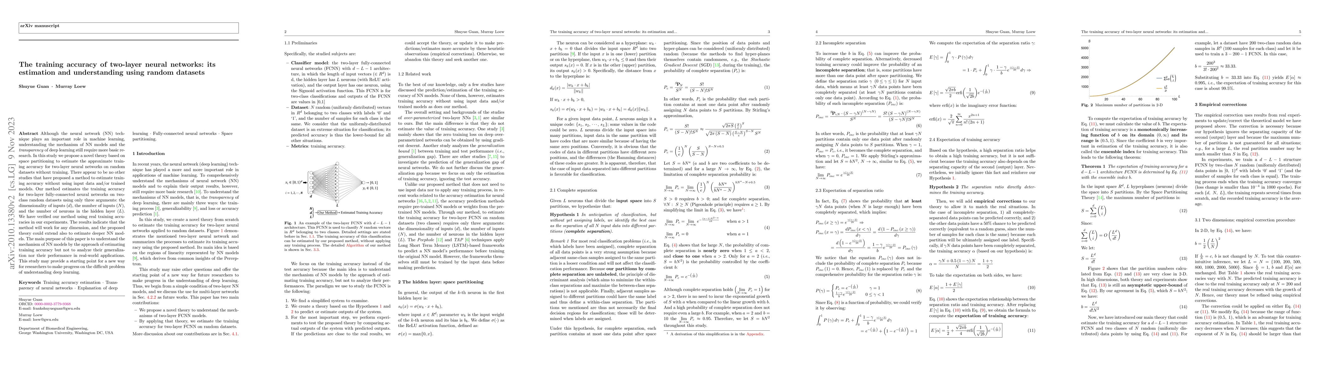 Thumbnail for The training accuracy of two-layer neural networks: its estimation and
  understanding using random datasets