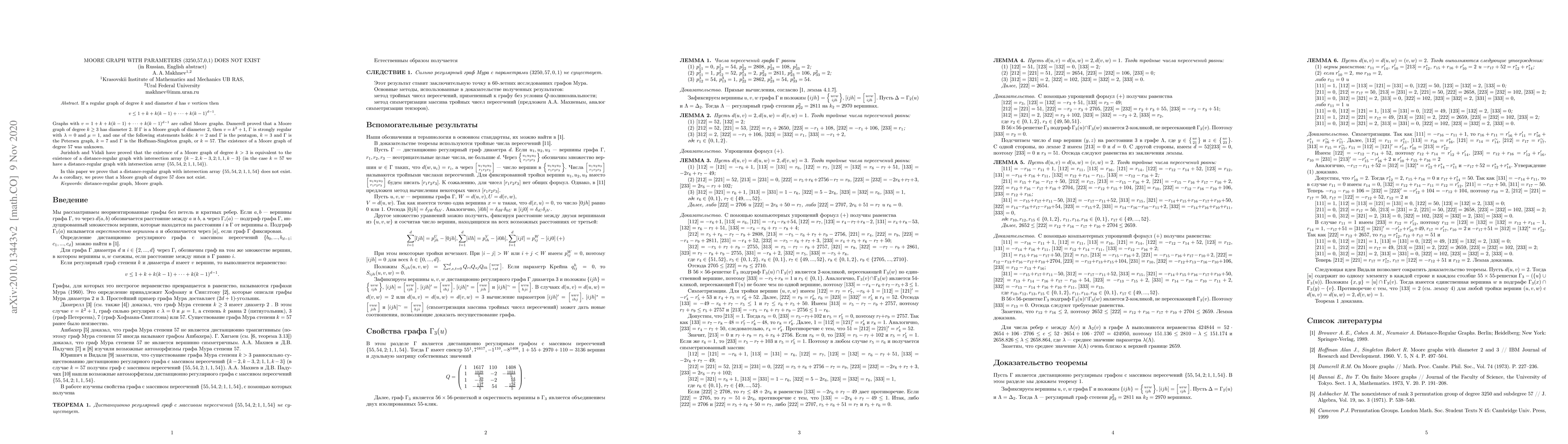 Thumbnail for Moore graph with parameters (3250,57,0,1) does not exist
